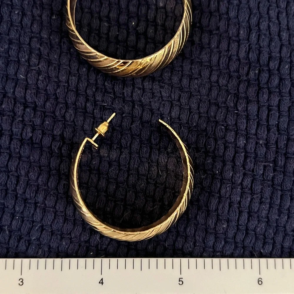 Pinstripe Gold Tone Hoops - Picture 3 of 3
